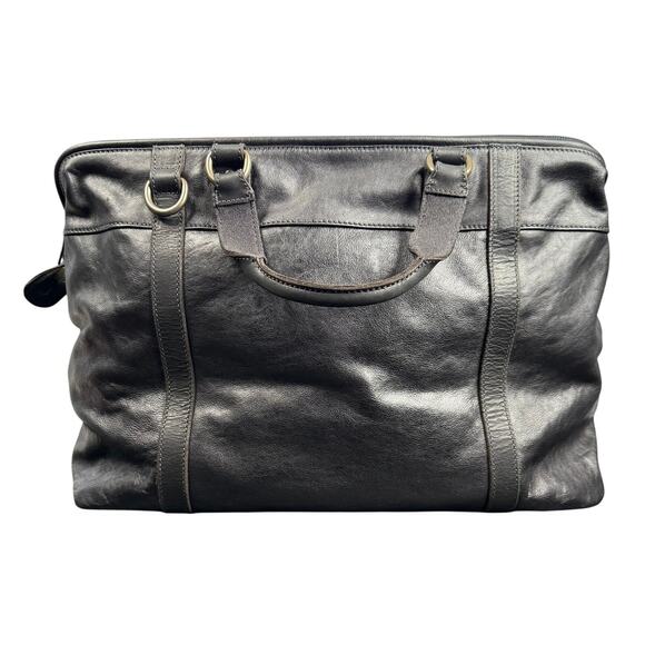 FOSSIL Men Black Leather Duffel Dr Bag Style Weekender Overnight Travel Carry-On - Picture 3 of 12